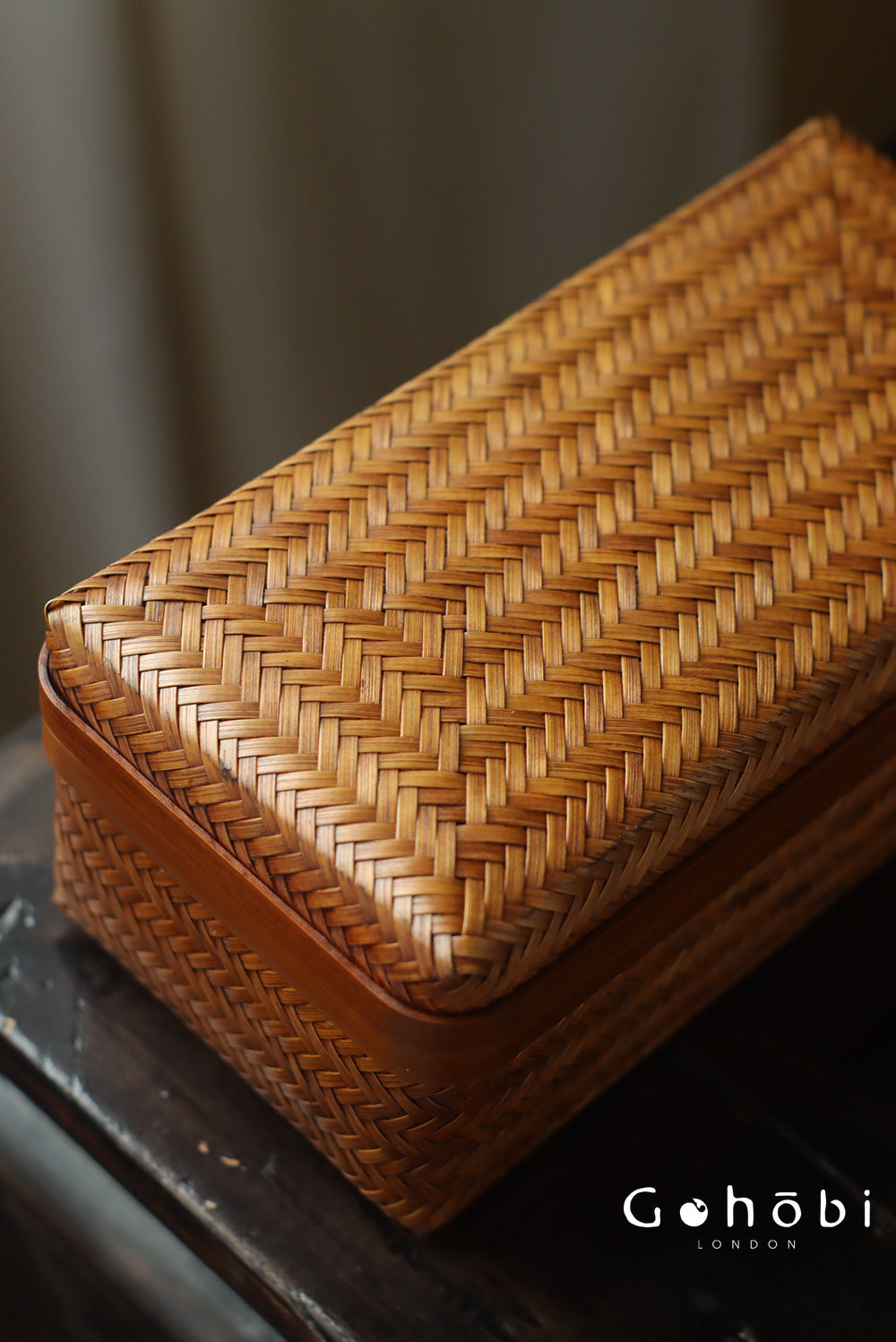 Gohobi Handmade Lacquer Bamboo Woven Storage Box – Large Tea Ceremony Utensil & Jewellery Storage Box
