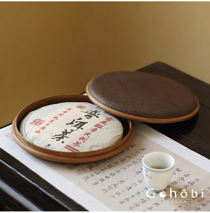 Gohobi Handmade Bamboo Woven Pu'er Tea Box – Retro Chinese Tea Cake Storage Box for Qizi Cake Collection