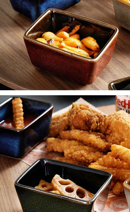 Gohobi Iridescent Kiln-Change Rectangular Ceramic Sauce Bowl