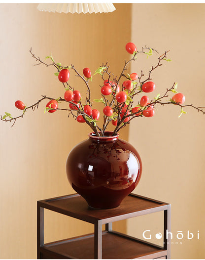 Gohobi Jingdezhen Lang Hong Red Ceramic Vase – Handmade Large Round Flower Arrangement Vase