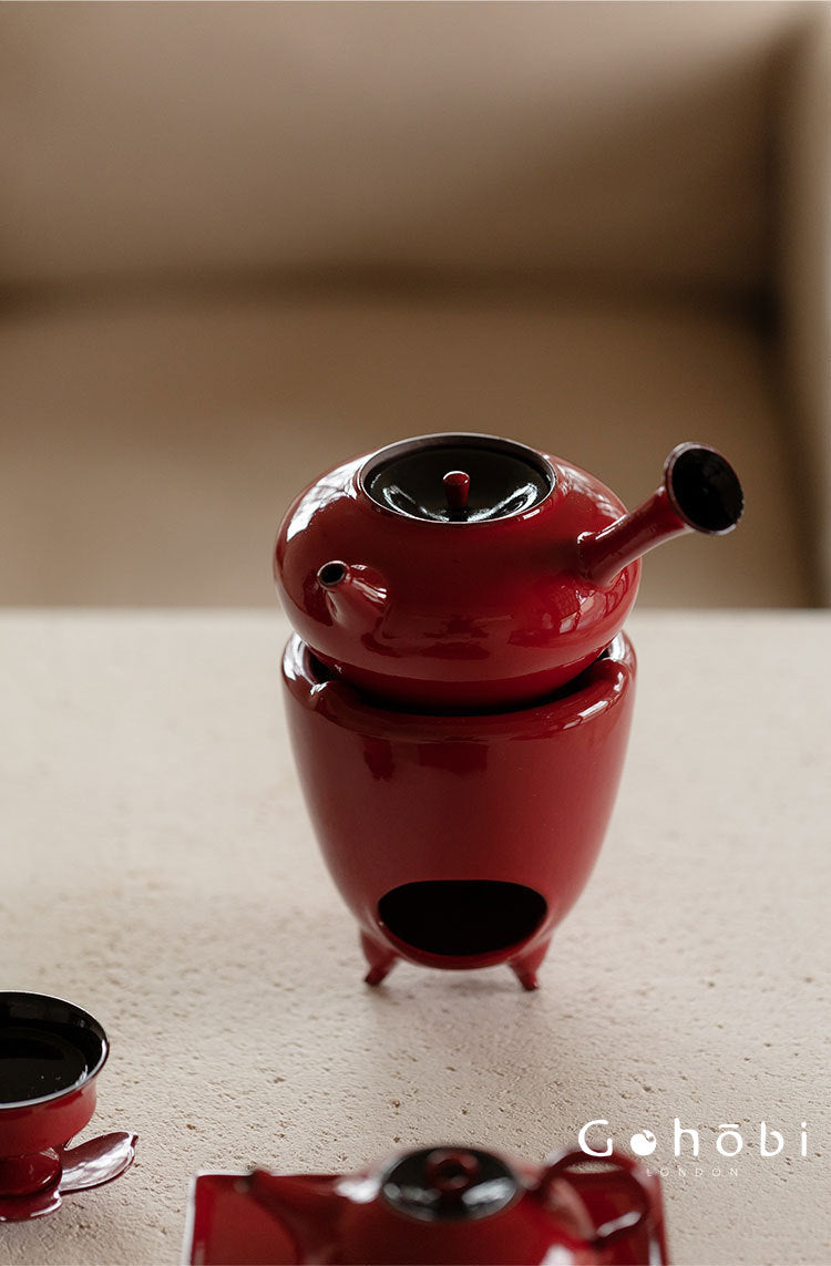 Gohobi Ochre Dream Red Fireplace Teapot – Japanese-Style Coarse Pottery Rattan Beam Kettle