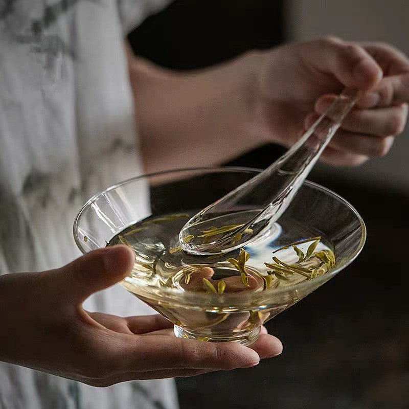 Gohobi Handmade Round Glass Bowl with Spoon