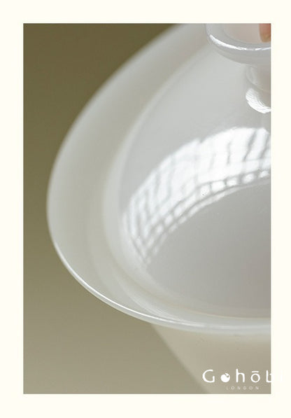 Gohobi Ice Jade Porcelain Gaiwan – Three-Piece Chinese White Porcelain Tea Bowl