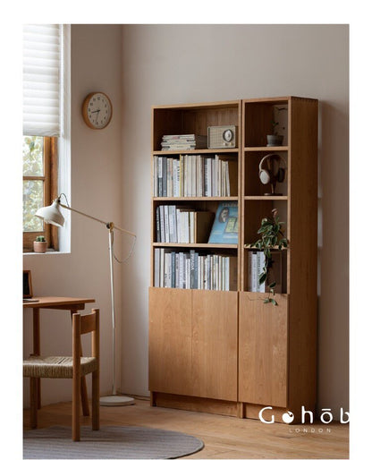 Gohobi Handmade Solid Wood Storage Cabinet – Multi-Layer Wooden Shelving Unit for Living Room or Study | FSC Certified Furniture