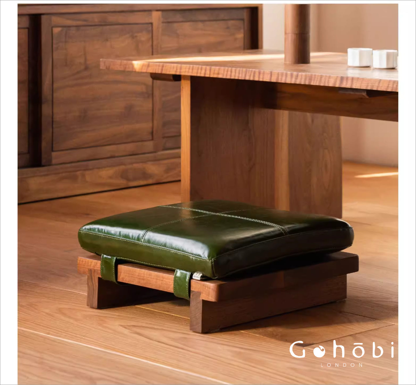 Gohobi Black Walnut Solid Wood Stool or Leather Cushion – Handmade Square Seat for Dining Room, Living Room or Tea Room | FSC Certified