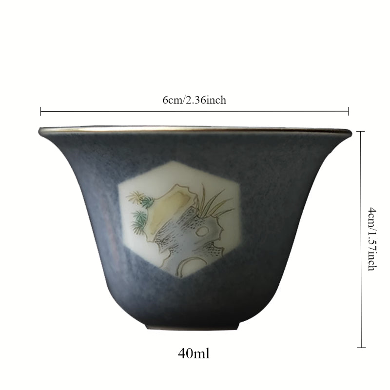 [賦山敘 x Gohobi] “Splash-Blue Stone & Poetry” Teacup Set – 3pcs Handcrafted Jingdezhen Ceramic Gongfu Tasting Cups