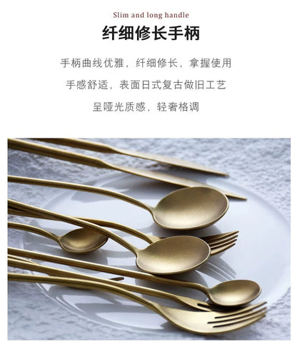 Gohobi A Set of 5 Pieces Gold Stonewashed Cutlery