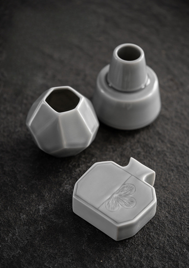 Gohobi Japanese Style Ikebana Ice Grey and Green Vase