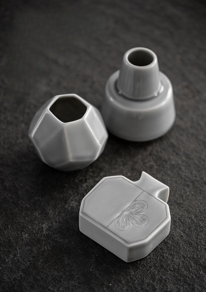 Gohobi Japanese Style Ikebana Ice Grey and Green Vase