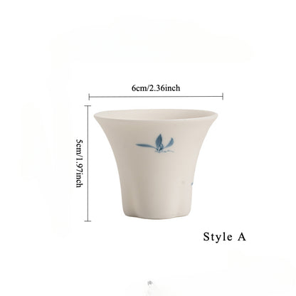 Gohobi Matte Hand-Painted 'Autumn Orchid by the Water' Ceramic Teacup