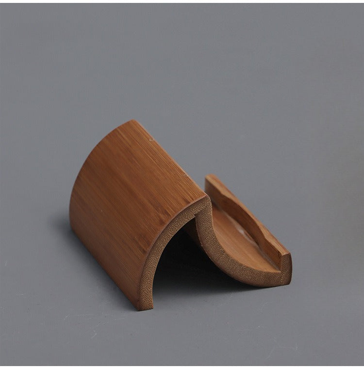 Gohobi Bamboo Pu'er Tea Cake Display Stand – Triangular Easel Shelf for Tea Ceremony Display