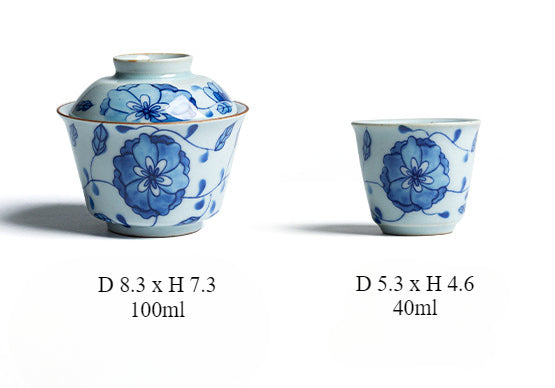 Gohobi Blue and White Lotus Gaiwan Three-Piece Set