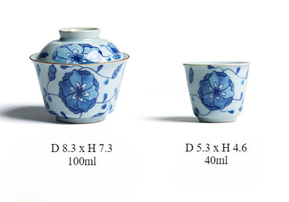 Gohobi Blue and White Lotus Gaiwan Three-Piece Set