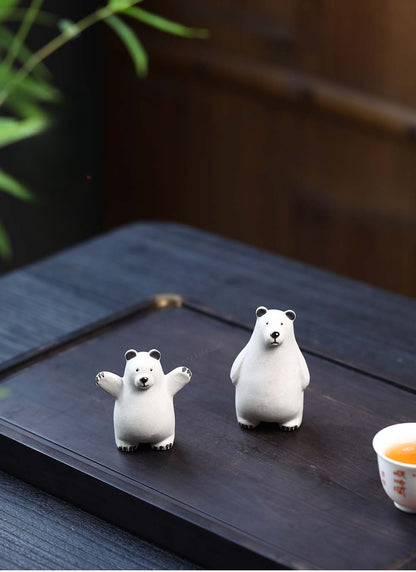 Gohobi Handmade Ceramic YiXing Clay Polar Bear Ornament Tea pet