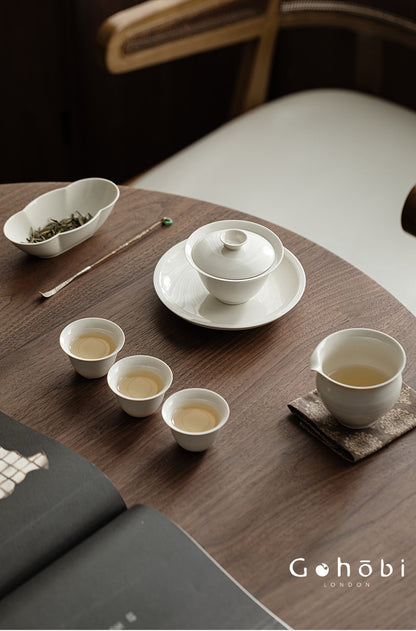 Gohobi Wood Ash Glaze Thin Porcelain Gaiwan – Literati Style Handmade Covered Tea Bowl