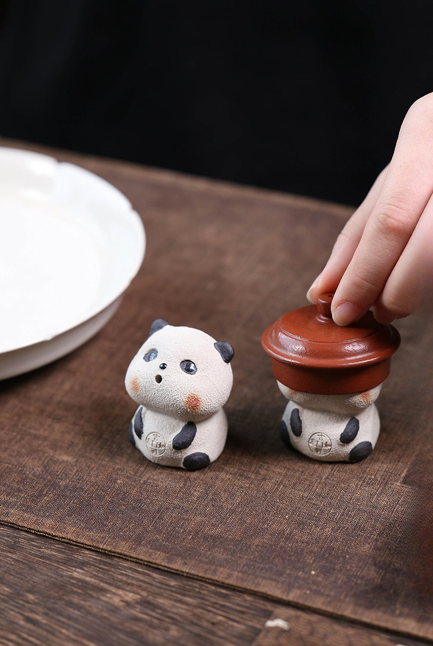 Gohobi Yixing Purple Clay Panda Tea Pet – Incense Holder and Lid Rest