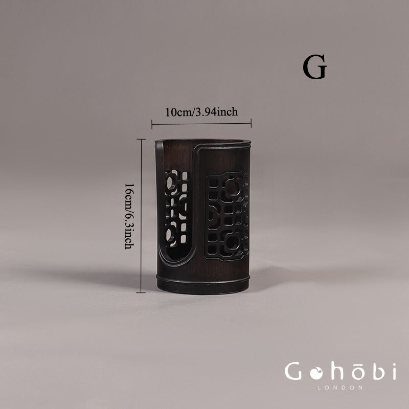 Gohobi Bamboo Woven Tea Cup Holder Basket – Zen Style Tea Set Storage Tube & Chopstick Basket