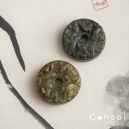 Gohobi Antique Style Jade Pendant – Pixiu and Ruyi Tea Ceremony Decorative Pendant