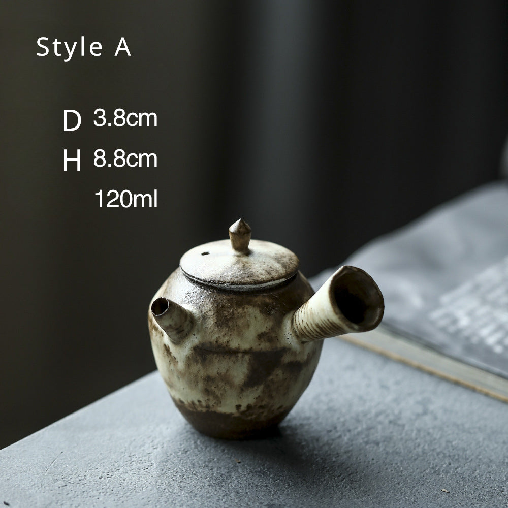 Gohobi Handmade Wood-fired White Paint Teapot (Side handle version)