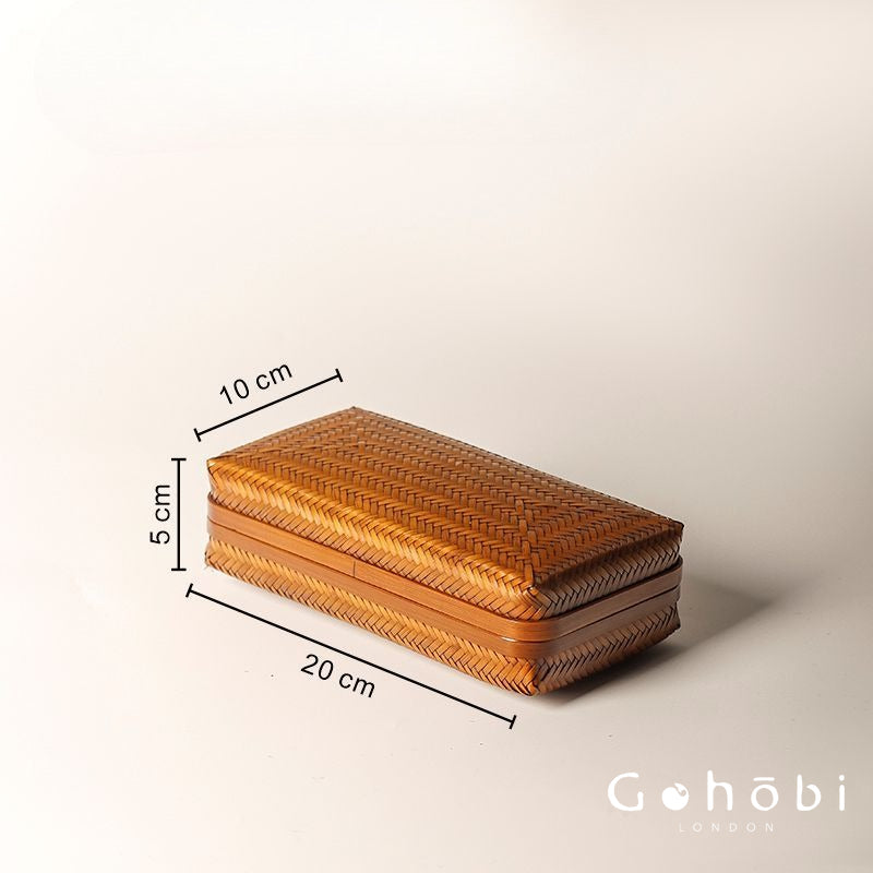 Gohobi Handmade Lacquer Bamboo Woven Storage Box – Large Tea Ceremony Utensil & Jewellery Storage Box