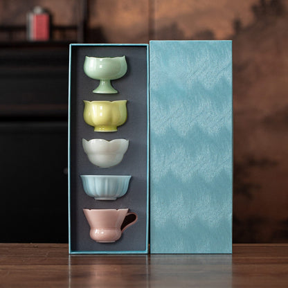 Gohobi Qinghuan Five-Colour Ceramic Teacup Gift Set