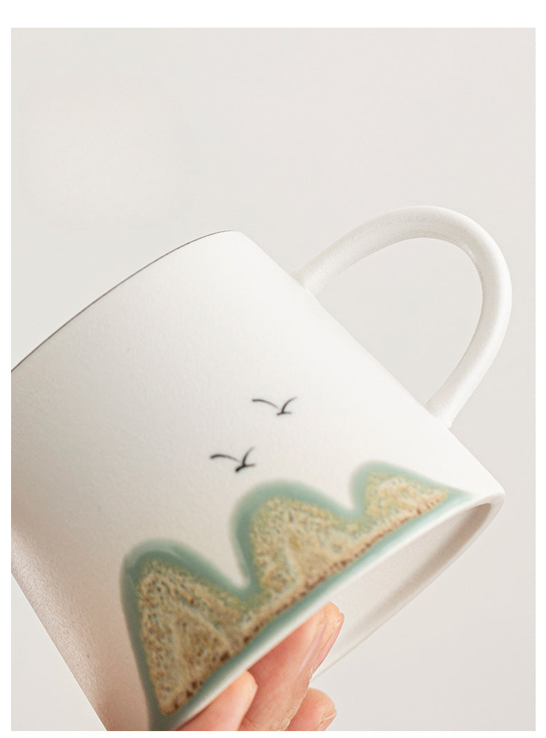 Gohobi Handmade Chinese Art Pattern Stoneware Coffee Mug and Saucer Set
