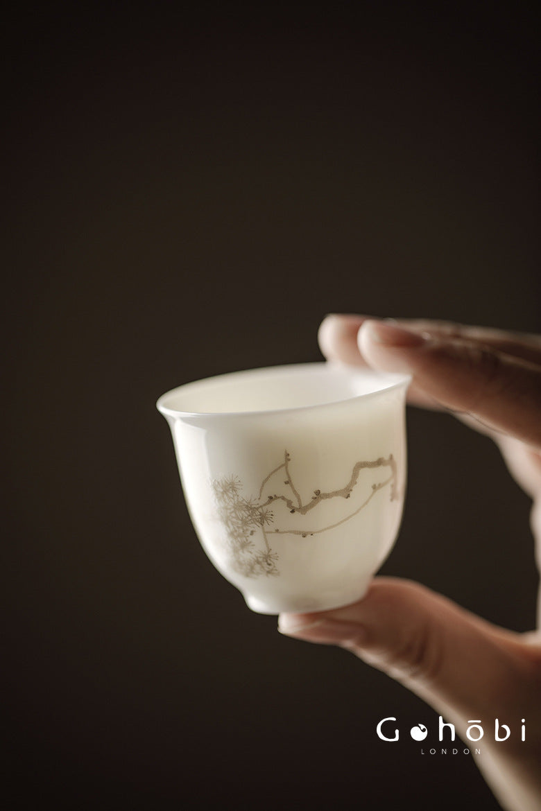 Gohobi Sweet White Porcelain Teacup – Handmade Thin Porcelain Gongfu Master Cup