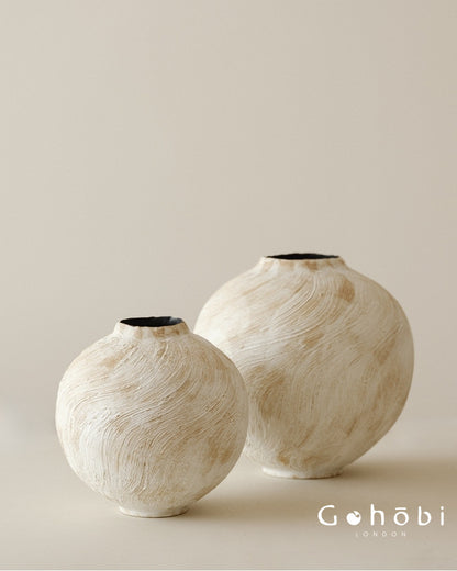 Gohobi Wabi-Sabi Japanese Ceramic Vase – Handmade White Sand Texture Decorative Vase (2 Sizes)