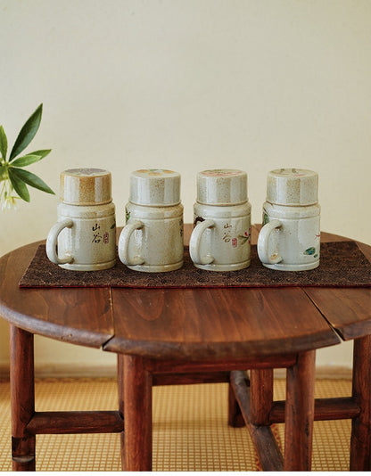 Gohobi Hand-Painted Blue and White Floral Mug with Lid Cup