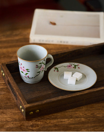 Gohobi Handmade Vintage hand-painted Floral Japanese Stoneware Coffee Mug and Saucer Set