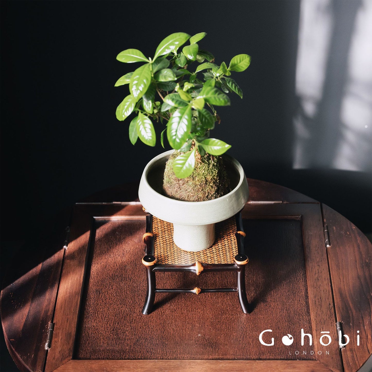 Gohobi Handmade Bamboo Flower Stand – Small Desktop Zen Tea Room & Orchid Display Table