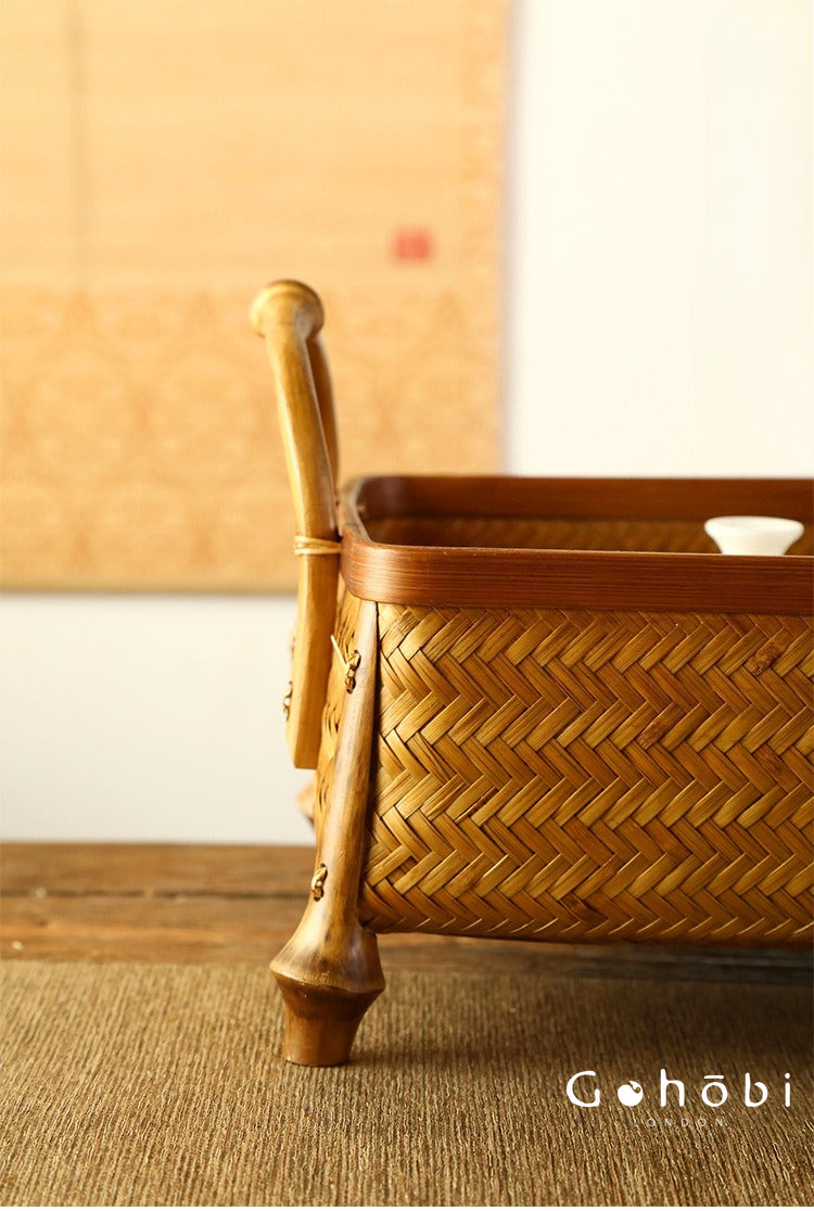 Gohobi Bamboo Woven Hand Basket – Handmade Snack, Fruit & Tea Set Storage Basket for Picnic or Home