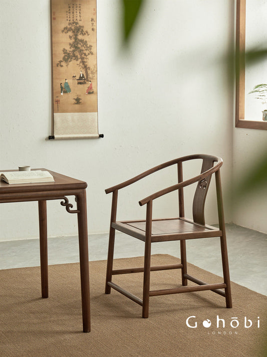 Gohobi Black Walnut Chinese Style Armchair – Solid Wood Taishi Tea Chair