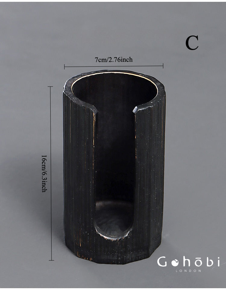 Gohobi Bamboo Woven Tea Cup Holder Basket – Zen Style Tea Set Storage Tube & Chopstick Basket