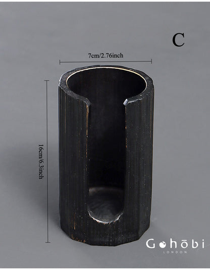 Gohobi Bamboo Woven Tea Cup Holder Basket – Zen Style Tea Set Storage Tube & Chopstick Basket