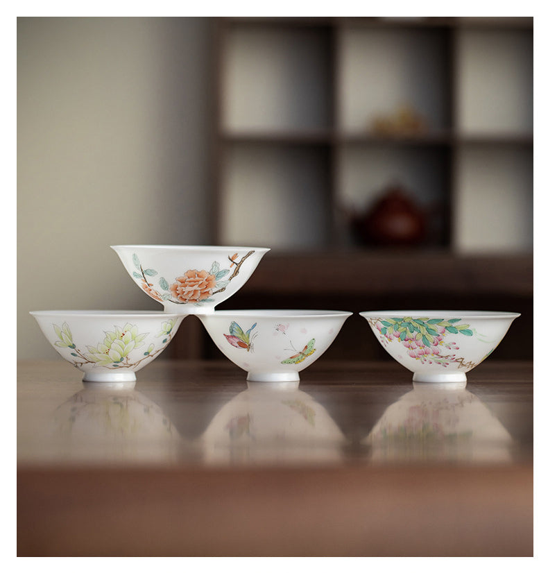 Gohobi Hand-painted Jade White Floral Porcelain Tea Cup