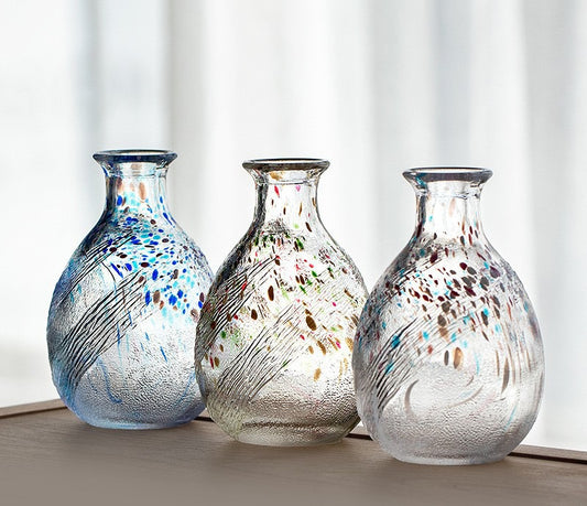 Gohobi Toyo Sasaki Japanese Hammered Glass Sake Jug Set – Stained Glass Wine Set Gift | Made in Japan