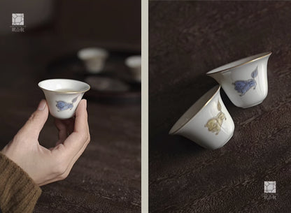 [賦山敘 x Gohobi] Hand-Painted “Playful Guardian Lion” Teacup Set – Set of 3 Gilded New Chinese Style Bell-Shaped Cups
