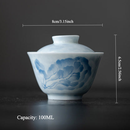 Gohobi White Porcelain Blue-and-White Cabbage Gaiwan