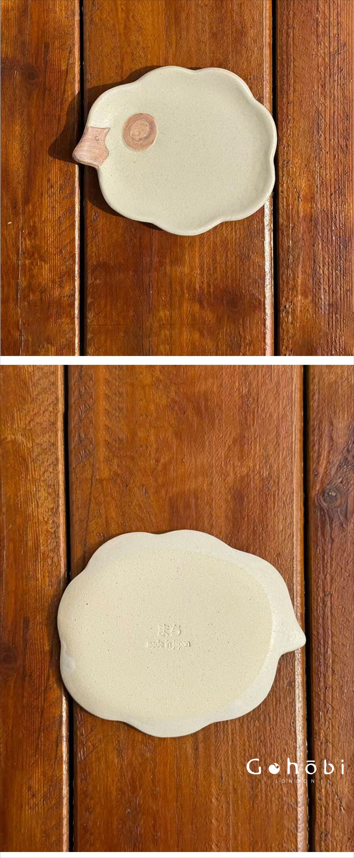 Gohobi Japanese Minoya Ceramic Small Dessert Plate Sheep and Apple Shaped [Made in Japan]