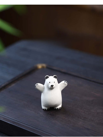 Gohobi Handmade Ceramic YiXing Clay Polar Bear Ornament Tea pet