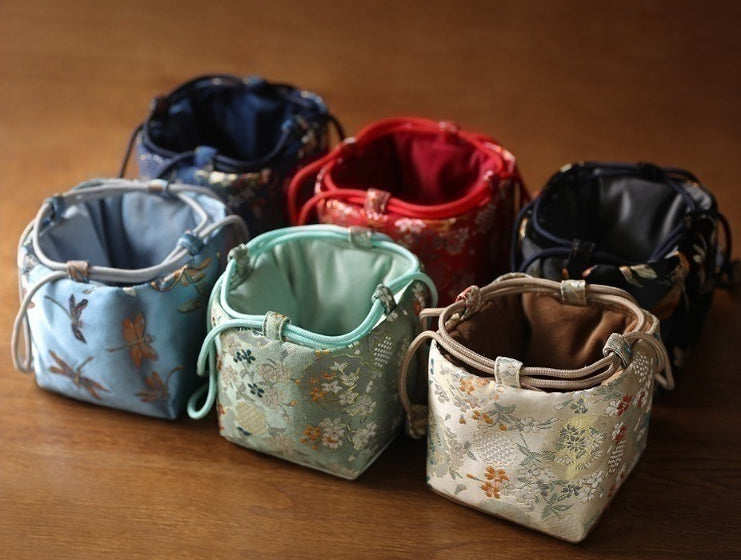 Gohobi Colourful Brocade Teaware Storage Travel Bag