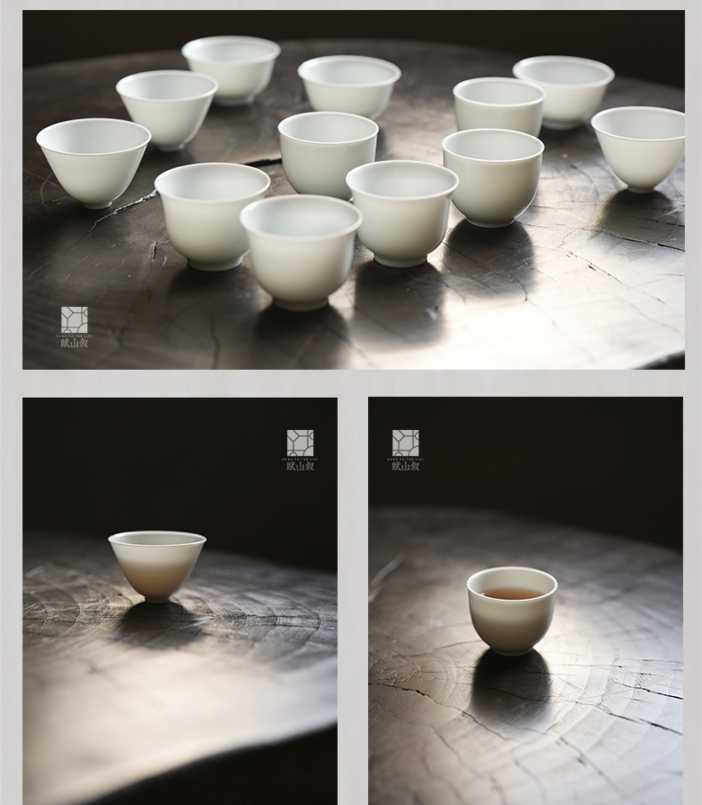 [賦山敘 x Gohobi] A Set of 3 Jingdezhen Jade White Standard Testing Cups 35ml