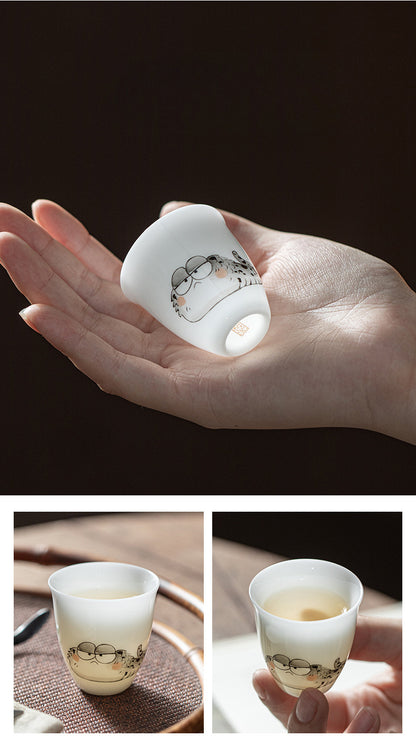 Gohobi White Jade Clay Chinese Zodiac Gongfu Tea Cup – Personal Ceramic Master Cup for Home Use and Gift