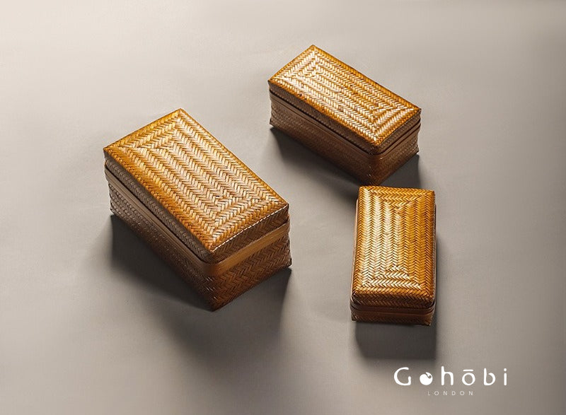 Gohobi Handmade Lacquer Bamboo Woven Storage Box – Large Tea Ceremony Utensil & Jewellery Storage Box