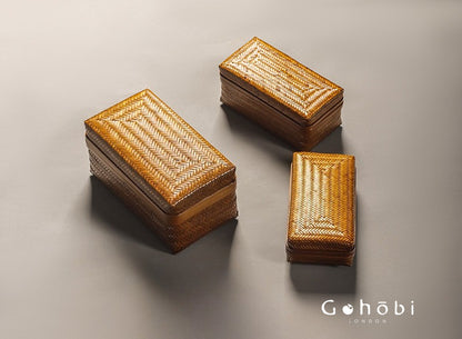 Gohobi Handmade Lacquer Bamboo Woven Storage Box – Large Tea Ceremony Utensil & Jewellery Storage Box