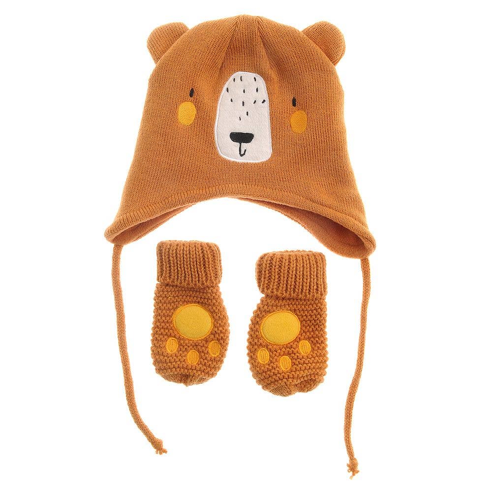 Gohobi x Ziggle Brown Bear Hat and Mittens
