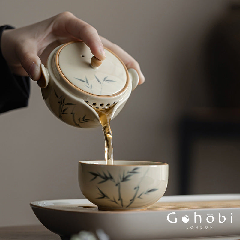 Gohobi Plant Ash Hand-Painted Travel Tea Set – Portable Gaiwan Set with Two Cups