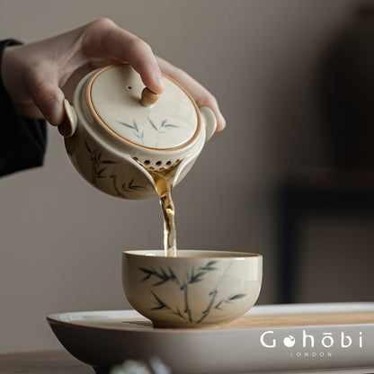 Gohobi Plant Ash Hand-Painted Travel Tea Set – Portable Gaiwan Set with Two Cups