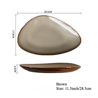 Gohobi Japanese Kiln-Glazed Irregular Oval Plate